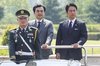 Defense Minister Ahn Gyu-back (2nd from L) and Japanese Defense Minister Shinjiro Koizumi inspect an honor guard during an official welcoming ceremony ahead of their talks, held at the South Korean defense ministry headquarters in Yongsan, Seoul, on June 28, 2026. (Pool photo) (Yonhap)