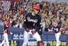 Kim Do-yeong of the Kia Tigers celebrates after hitting a grand slam against the LG Twins during Game 3 of the first round in the Korea Baseball Organization postseason at Jamsil Baseball Stadium in Seoul on Oct. 20, 2026. (Yonhap)