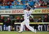 Choi Hyoung-woo of the Samsung Lions hits a solo home run against the Kia Tigers during Game 2 of the second round in the Korea Baseball Organization postseason at Daegu Samsung Lions Park in the southeastern city of Daegu on Oct. 27, 2026. (Yonhap)