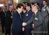 President Lee Jae Myung (L) greets Hyundai Motor Group Executive Chair Euisun Chung at a South Korea-Brazil business roundtable in Sao Paulo on July 28, 2026. (Yonhap)